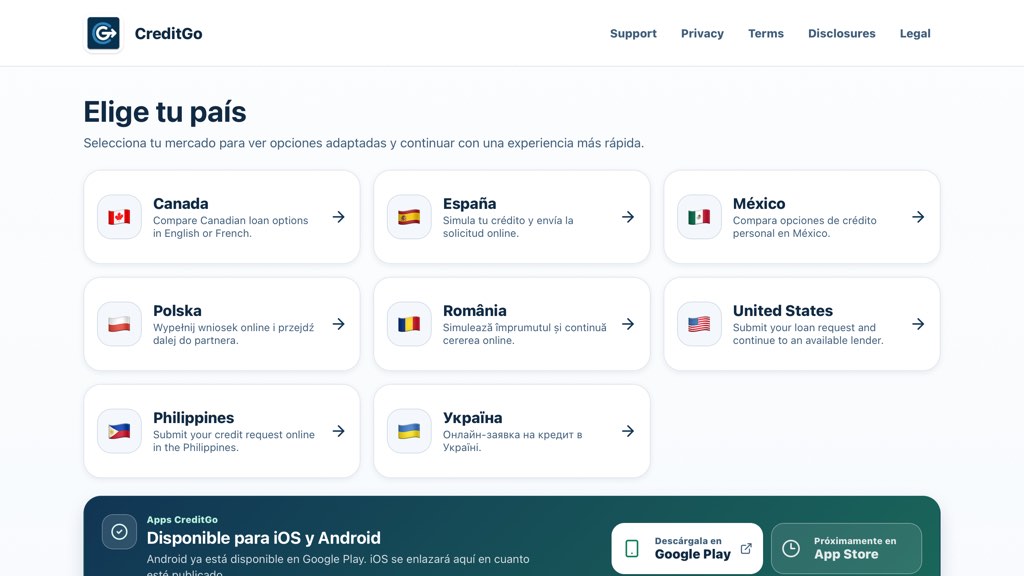 CreditGo market selector
