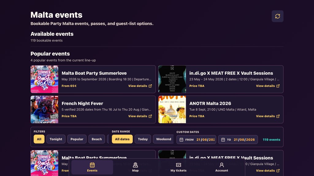 Party Malta events listing